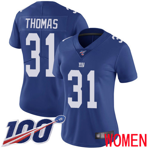 Women New York Giants #31 Michael Thomas Royal Blue Team Color Vapor Untouchable Limited Player 100th Season Football NFL Jersey->women nfl jersey->Women Jersey